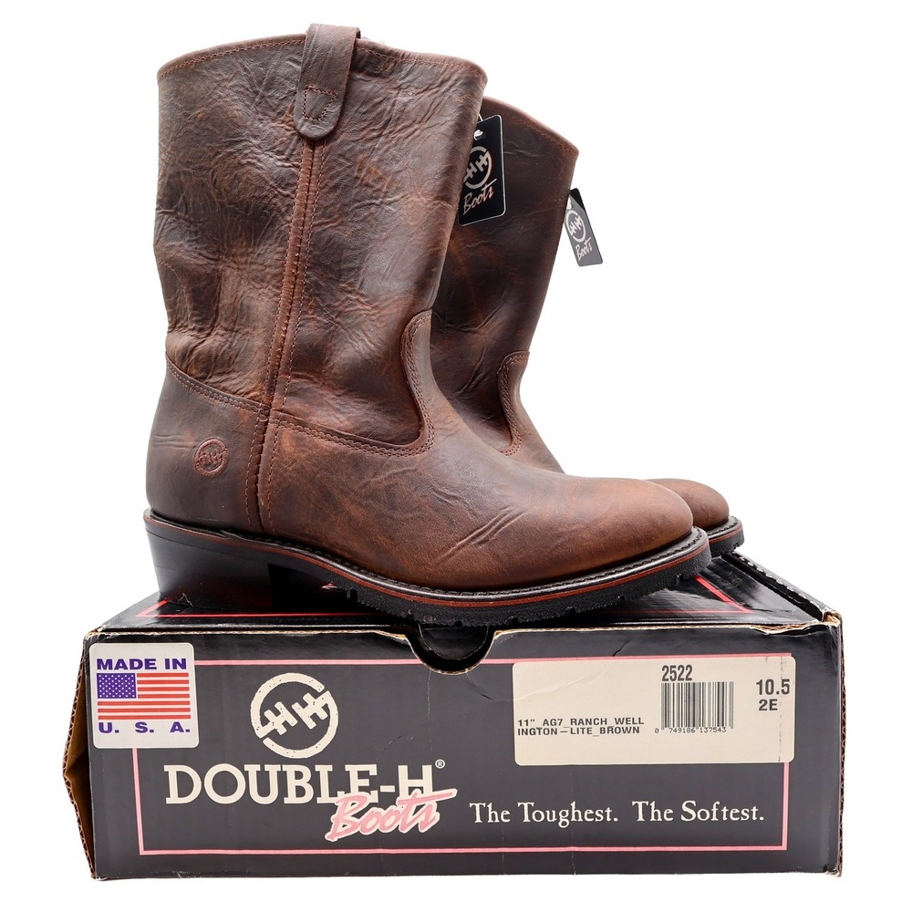 Double-H 11" AG7 Ranch Wellington Mens 10.5 2E Brown Leather NWT 2522